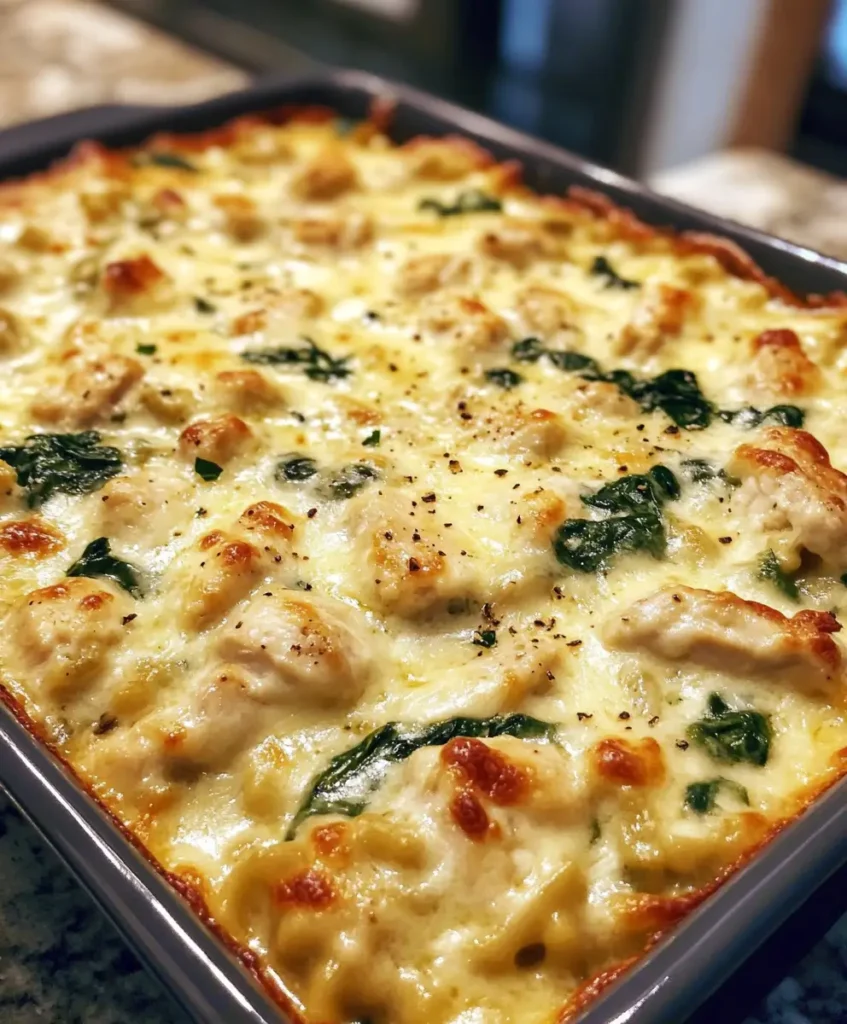 Creamy Chicken Spinach Alfredo Bake